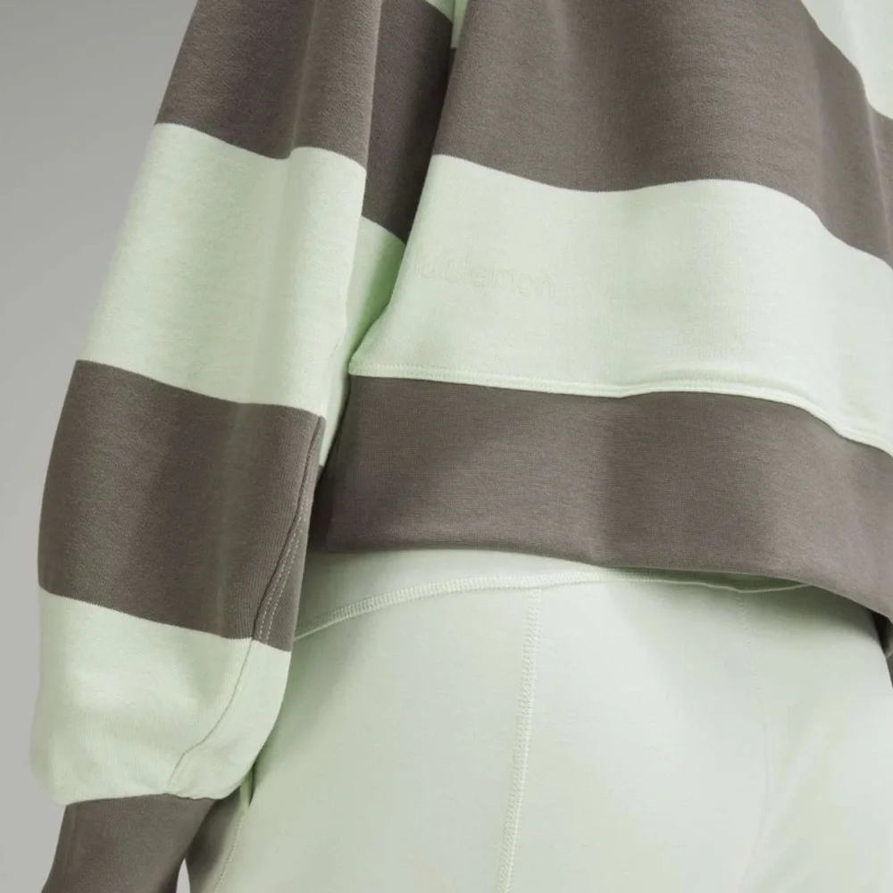 Lululemon Perfectly Oversized Cropped Crew Pack Stripe Grey Sage Kohlrabi Green - Picture 3 of 8